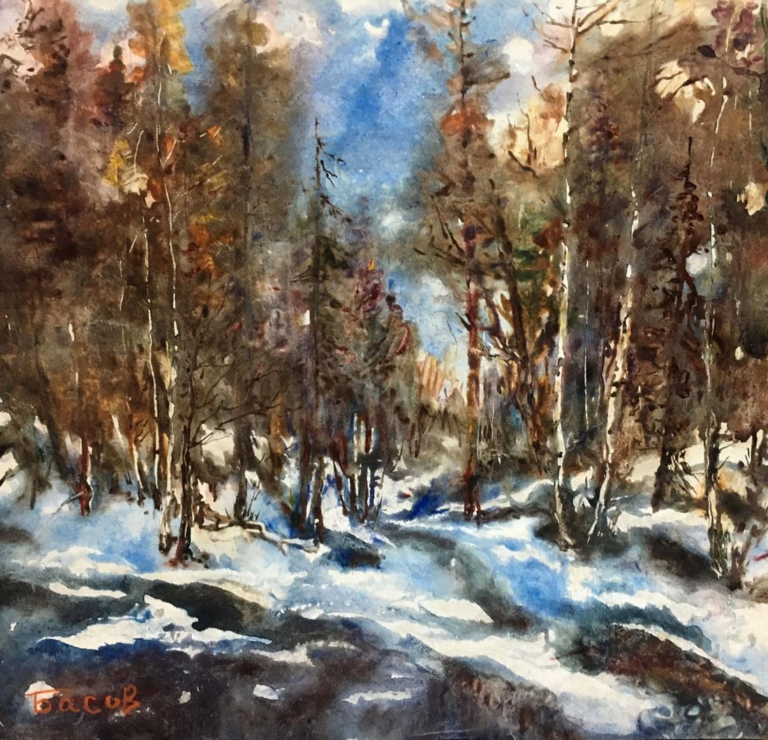 Oil painting Winter landscape Basov Yakov Alexandrovich: Title: Oil painting Winter landscape Basov Yakov Alexandrovich Description: NoVern 373 *** ABOUT THIS PAINTING *** * TITLE: "Winter landscape" * ARTISTS: Basov Yakov Alexandrovich * SIZE: 55x59 cm/'21