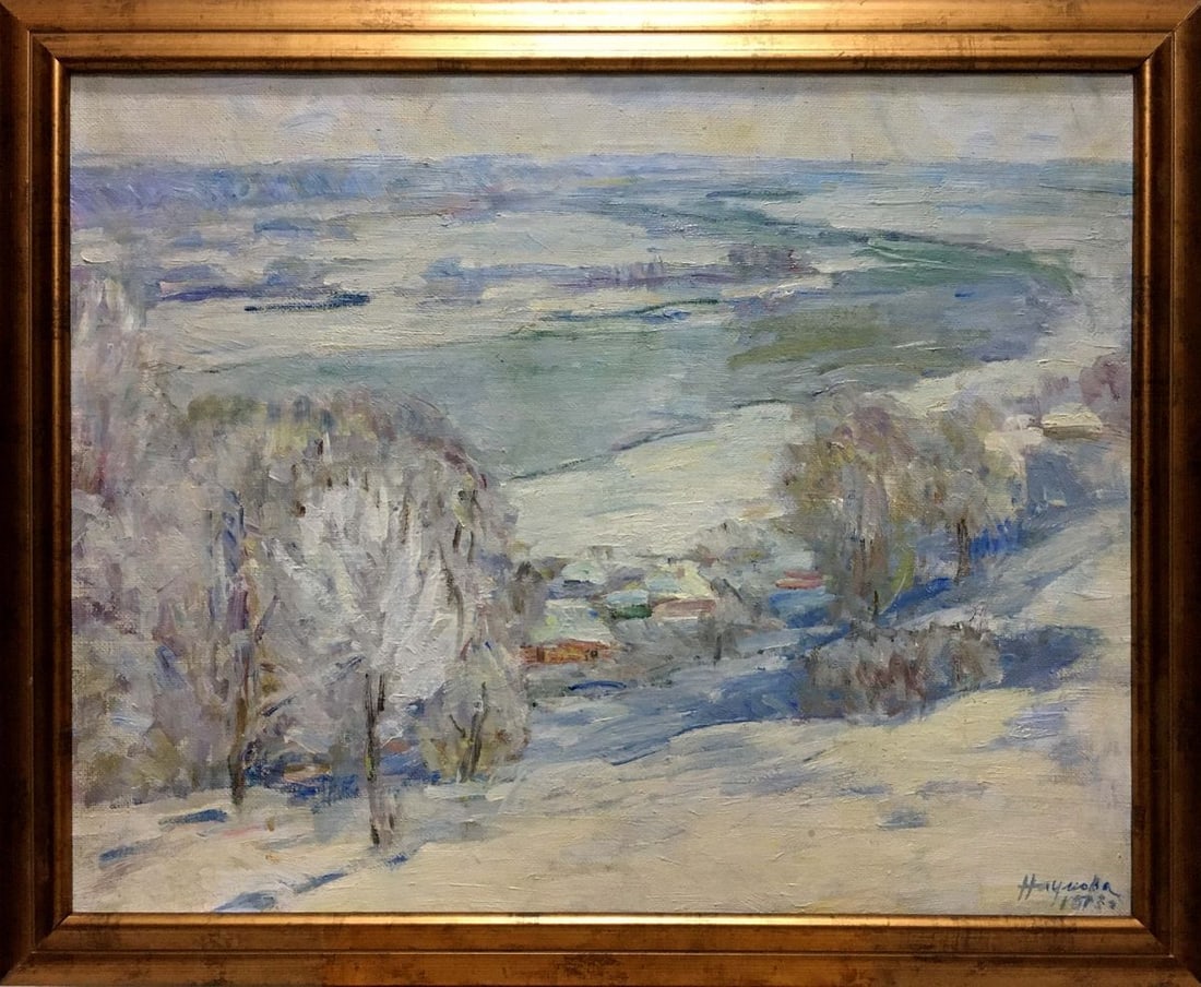 Oil painting Winter landscape Naumova Tamara Sergeevna: Title: Oil painting Winter landscape Naumova Tamara Sergeevna Description: NoVern 472 *** ABOUT THIS PAINTING *** * TITLE: "Winter landscape" * ARTISTS: Naumova Tamara Sergeevna * SIZE: 48x59 cm/'18.8