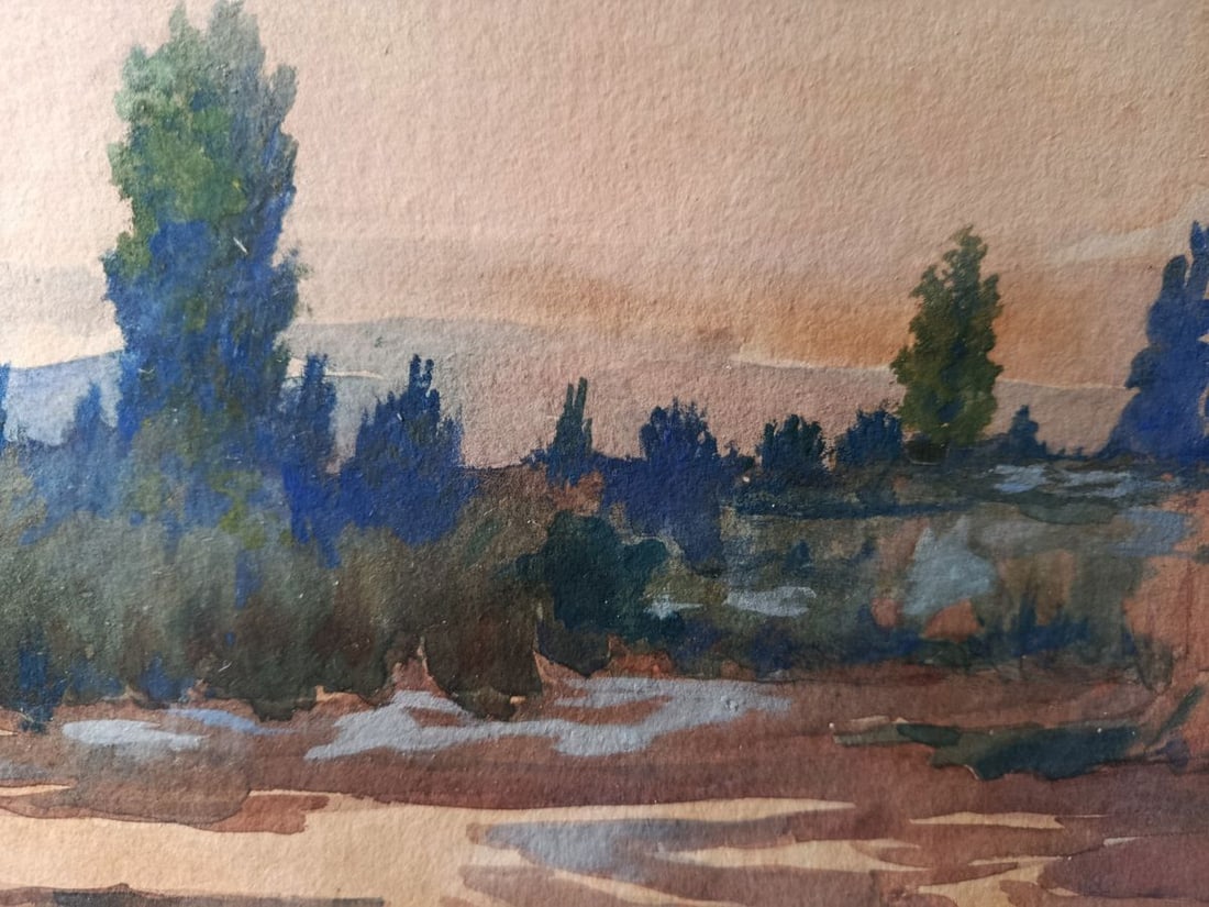 Watercolor painting Evening nature Unknown artist - 2