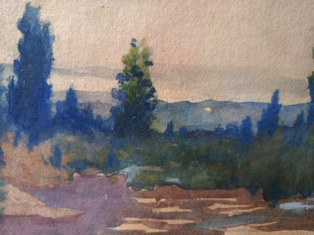 Watercolor painting Evening nature Unknown artist - 3