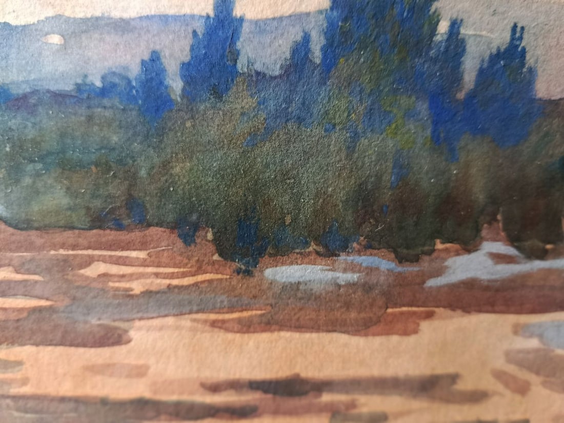 Watercolor painting Evening nature Unknown artist - 9