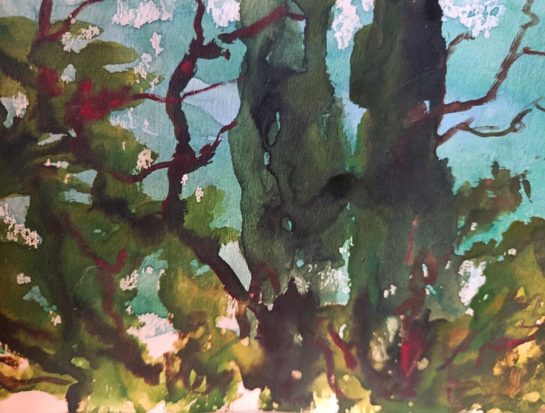 Watercolor painting Flowering trees on the seashore Yakov Basov - 6