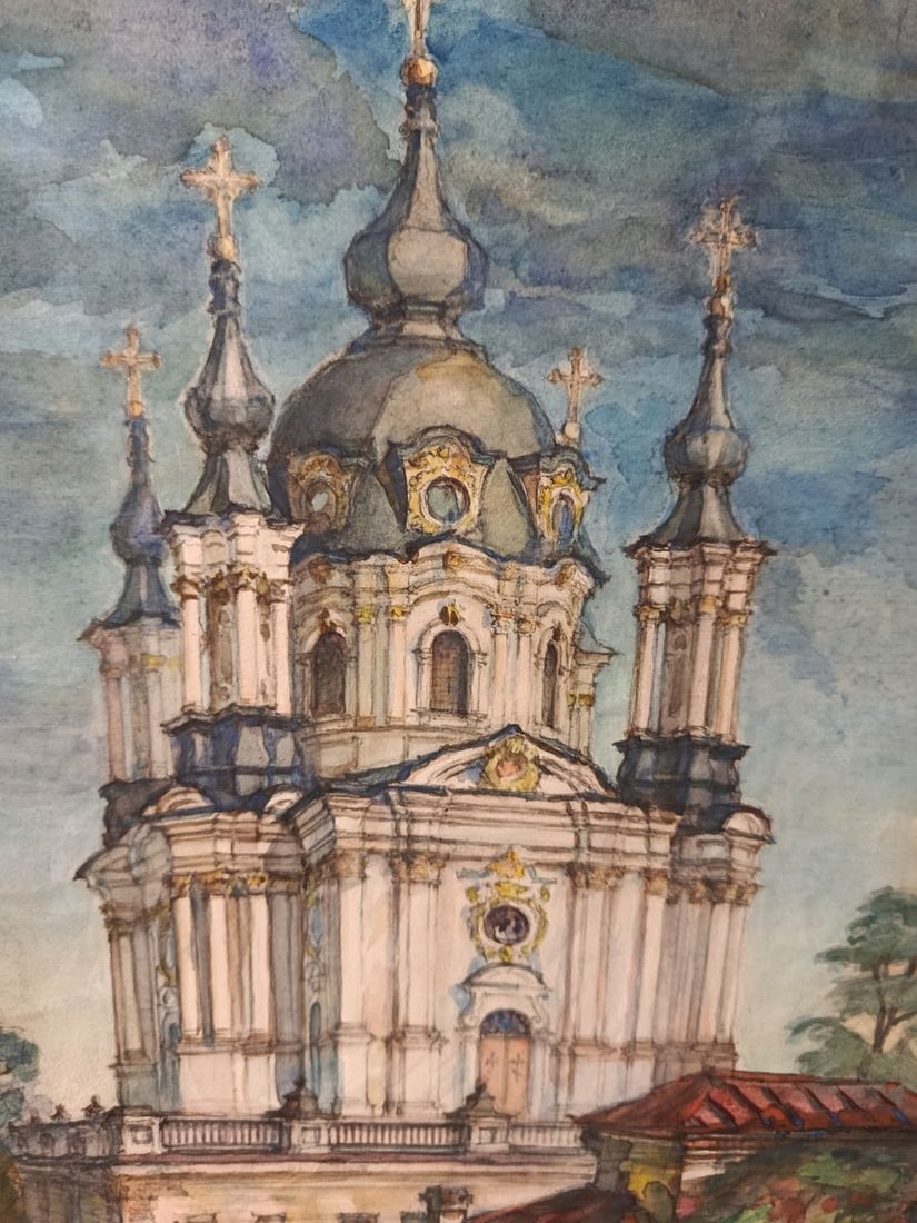 Watercolor painting Church to the Clouds Unknown artist - 2