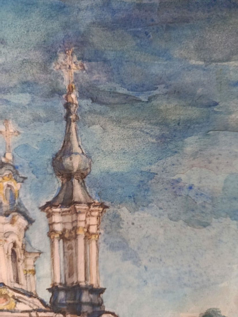 Watercolor painting Church to the Clouds Unknown artist - 3