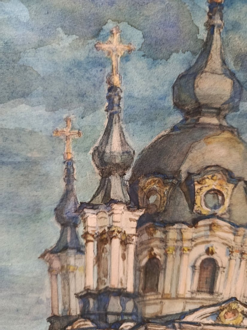 Watercolor painting Church to the Clouds Unknown artist - 4
