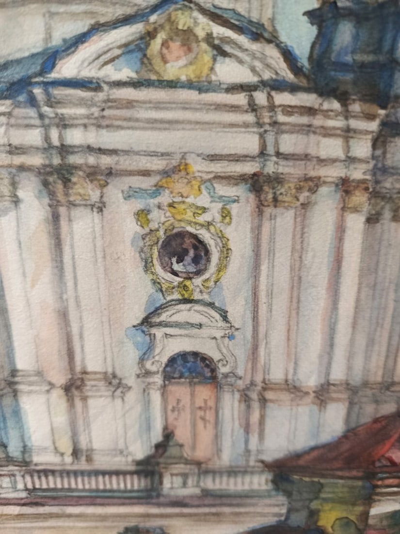 Watercolor painting Church to the Clouds Unknown artist - 5