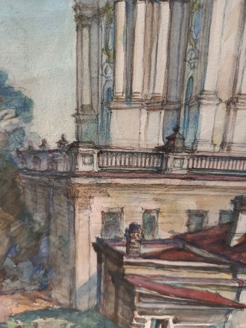 Watercolor painting Church to the Clouds Unknown artist - 6