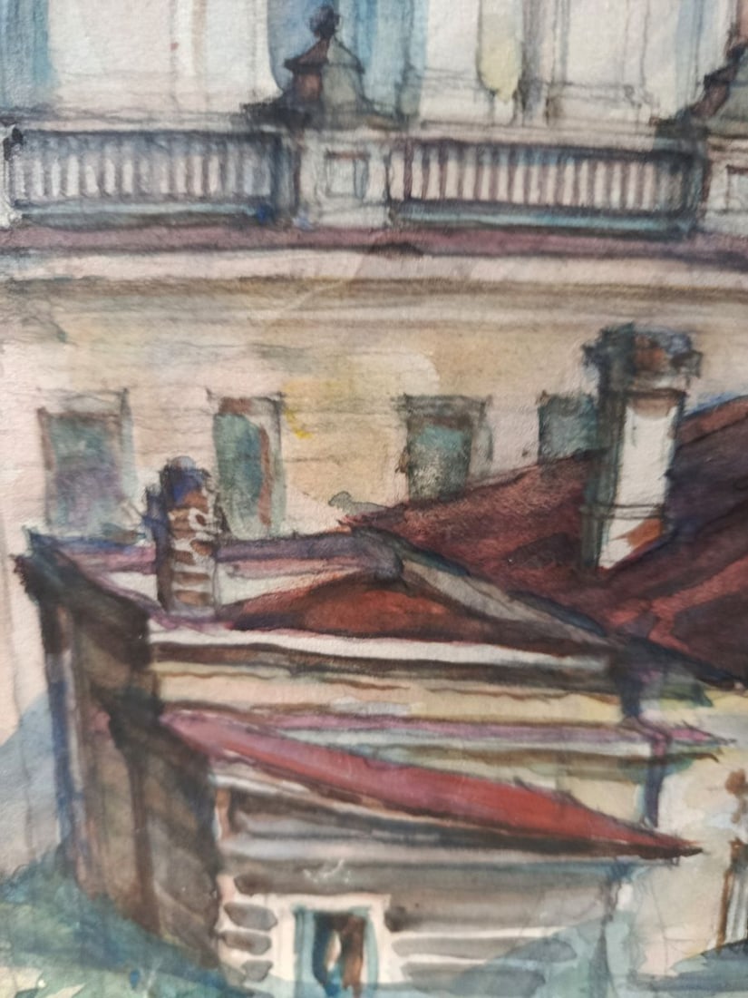 Watercolor painting Church to the Clouds Unknown artist - 8