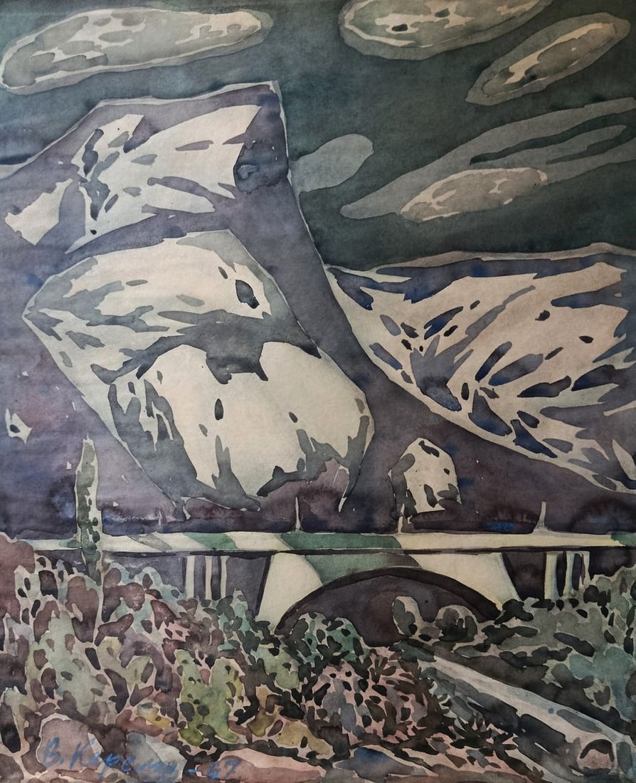 Watercolor painting Gloomy Mountains Vyacheslav Karelin: Title: Watercolor painting Gloomy Mountains Vyacheslav Karelin Description: NoVerne 440*** ABOUT THIS PAINTING **** TITLE: "Gloomy Mountains"* ARTISTS: Vyacheslav Karelin* SIZE: -x- cm/'-x- inches'* M