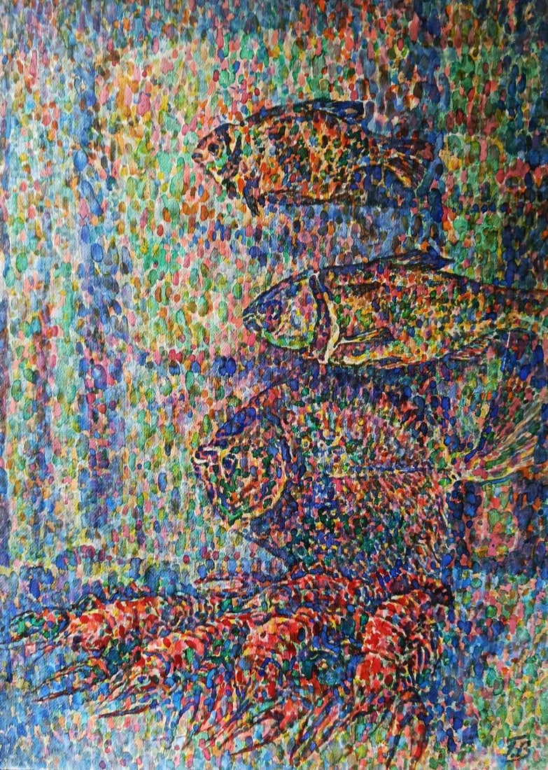 Watercolor painting Brightly colored fish Georgy Verbitsky (1 of 9)