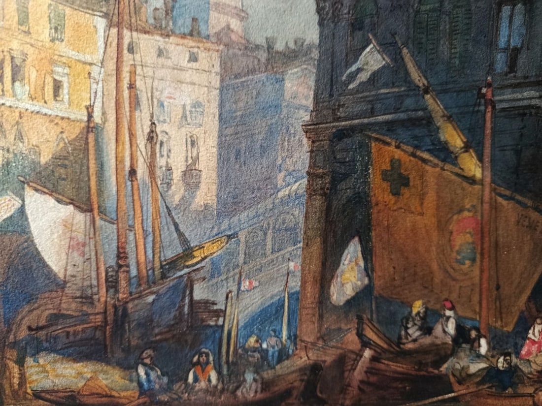 Watercolor painting City boat ferry Unknown artist - 5