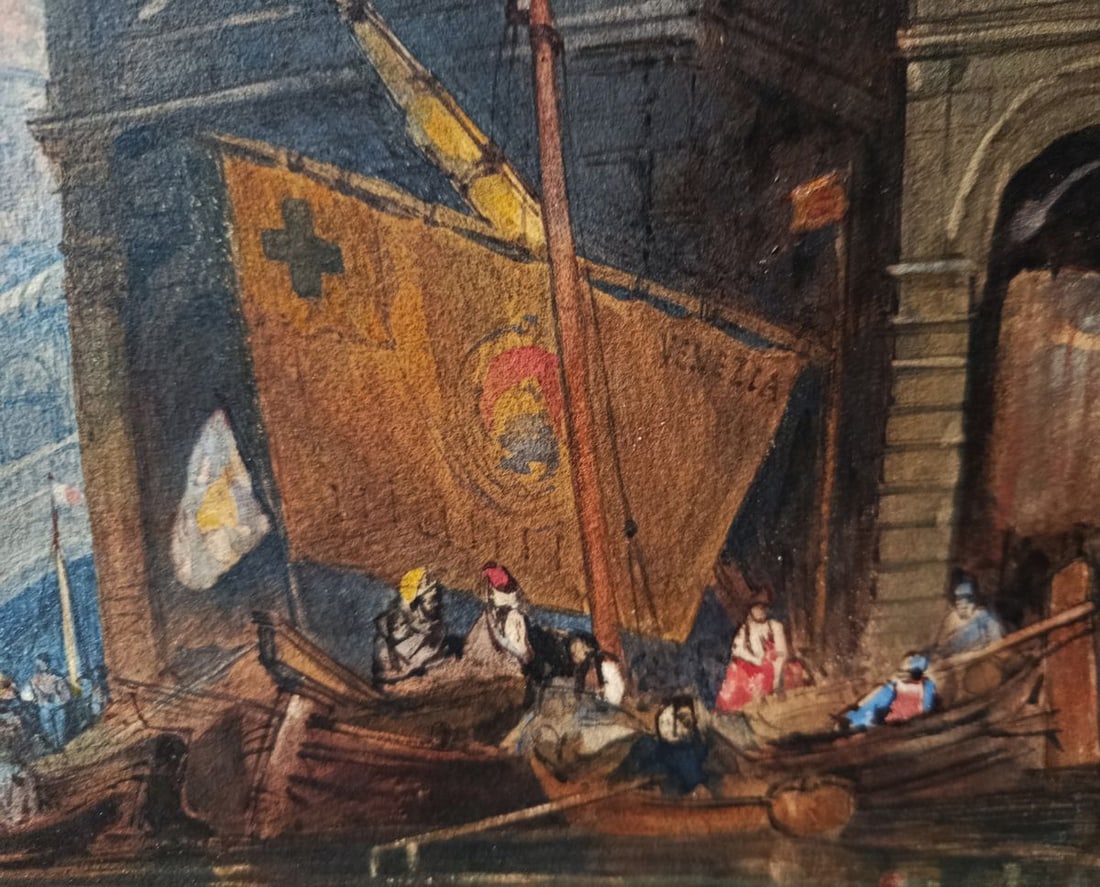 Watercolor painting City boat ferry Unknown artist - 6