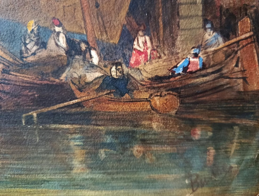 Watercolor painting City boat ferry Unknown artist - 8