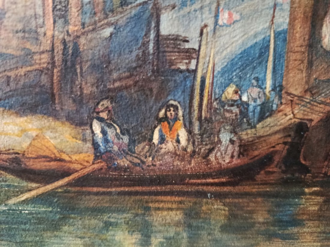 Watercolor painting City boat ferry Unknown artist - 9