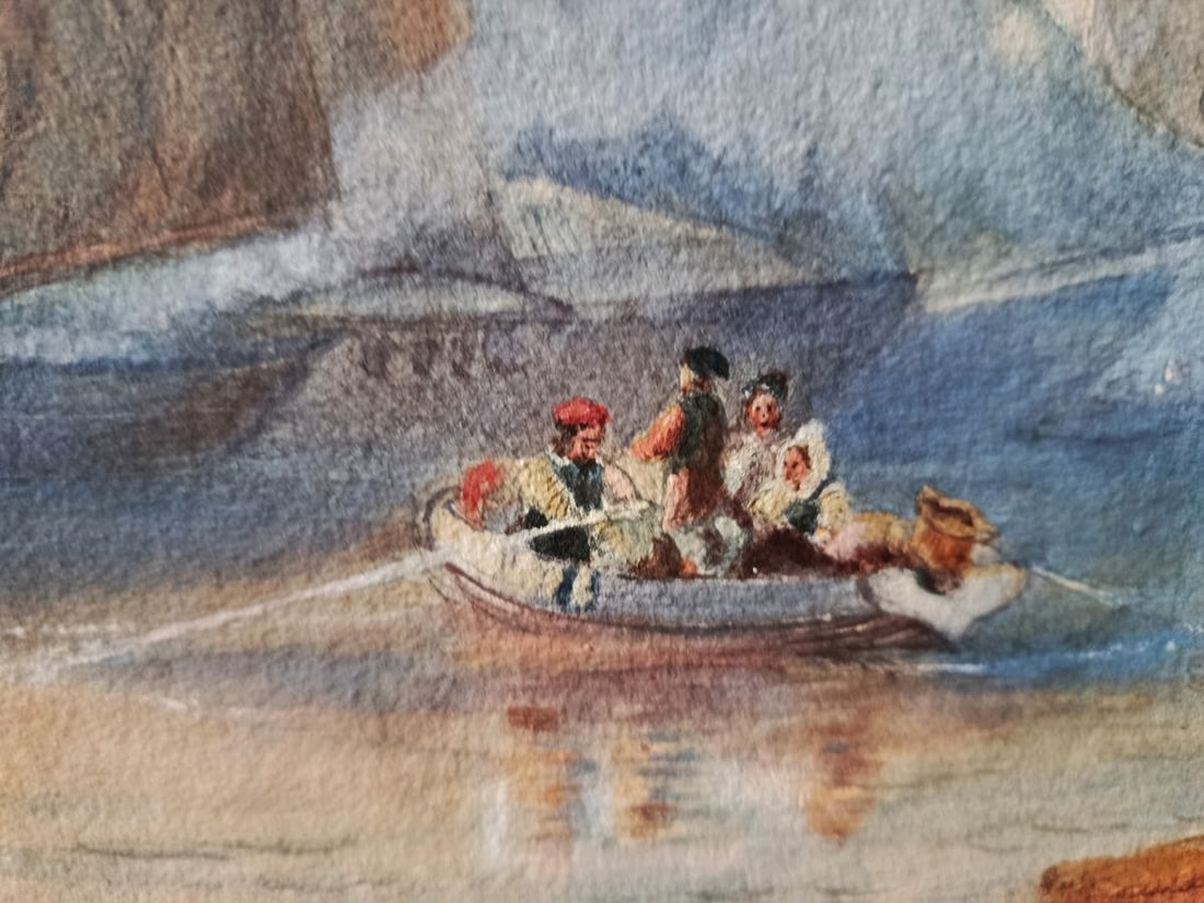 Watercolor painting Ships and sea evening Unknown artist - 3