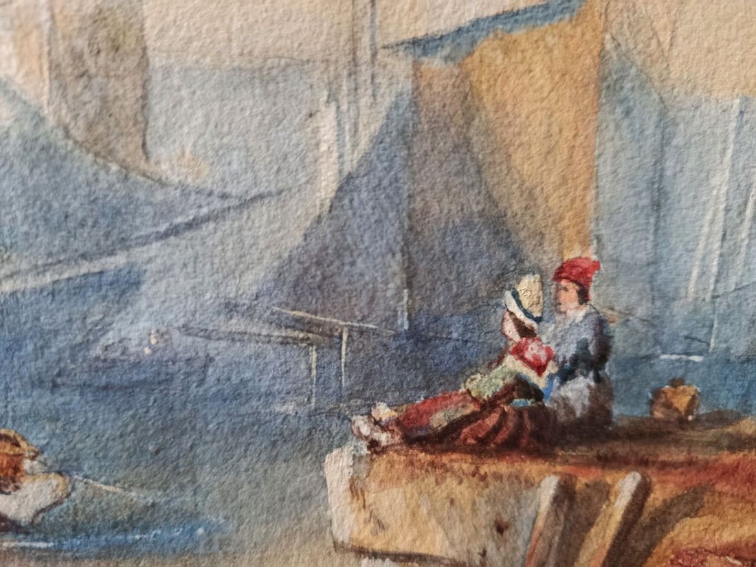 Watercolor painting Ships and sea evening Unknown artist - 4