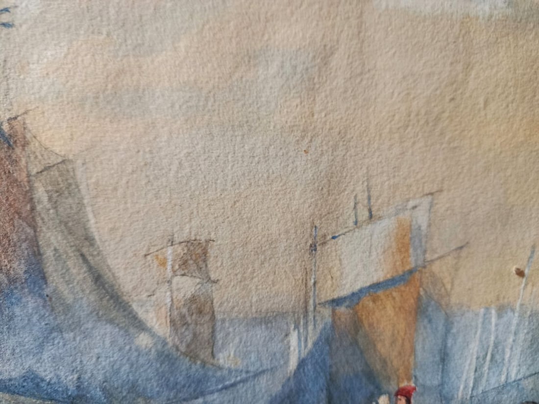 Watercolor painting Ships and sea evening Unknown artist - 5