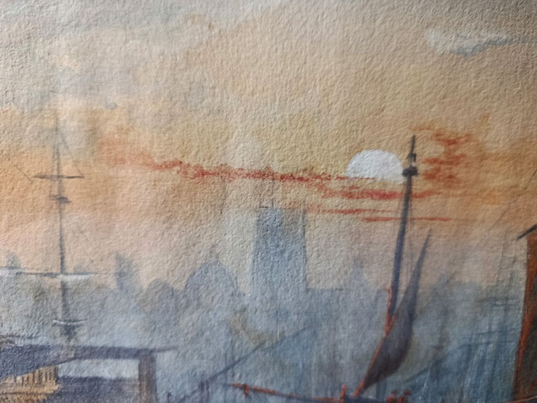 Watercolor painting Ships and sea evening Unknown artist - 6