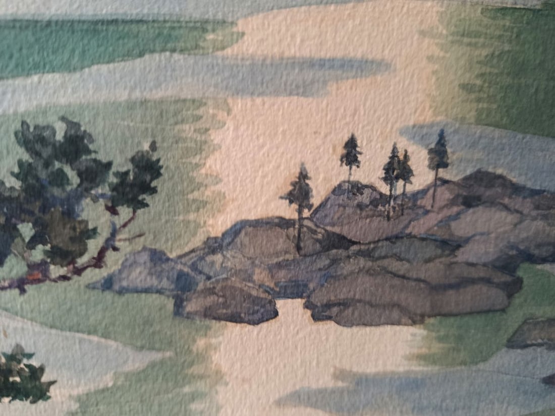 Watercolor painting The sun sets over the river Alexey Kozlov - 4
