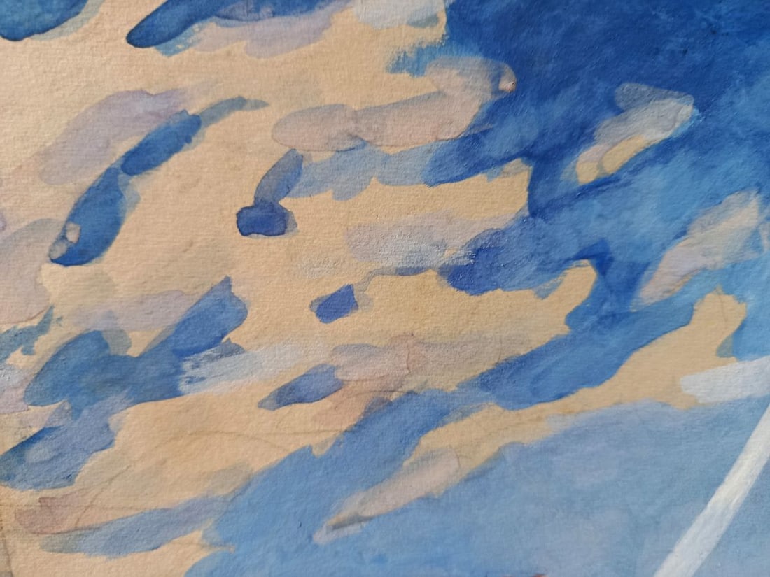 Watercolor painting Roof construction Unknown artist - 2