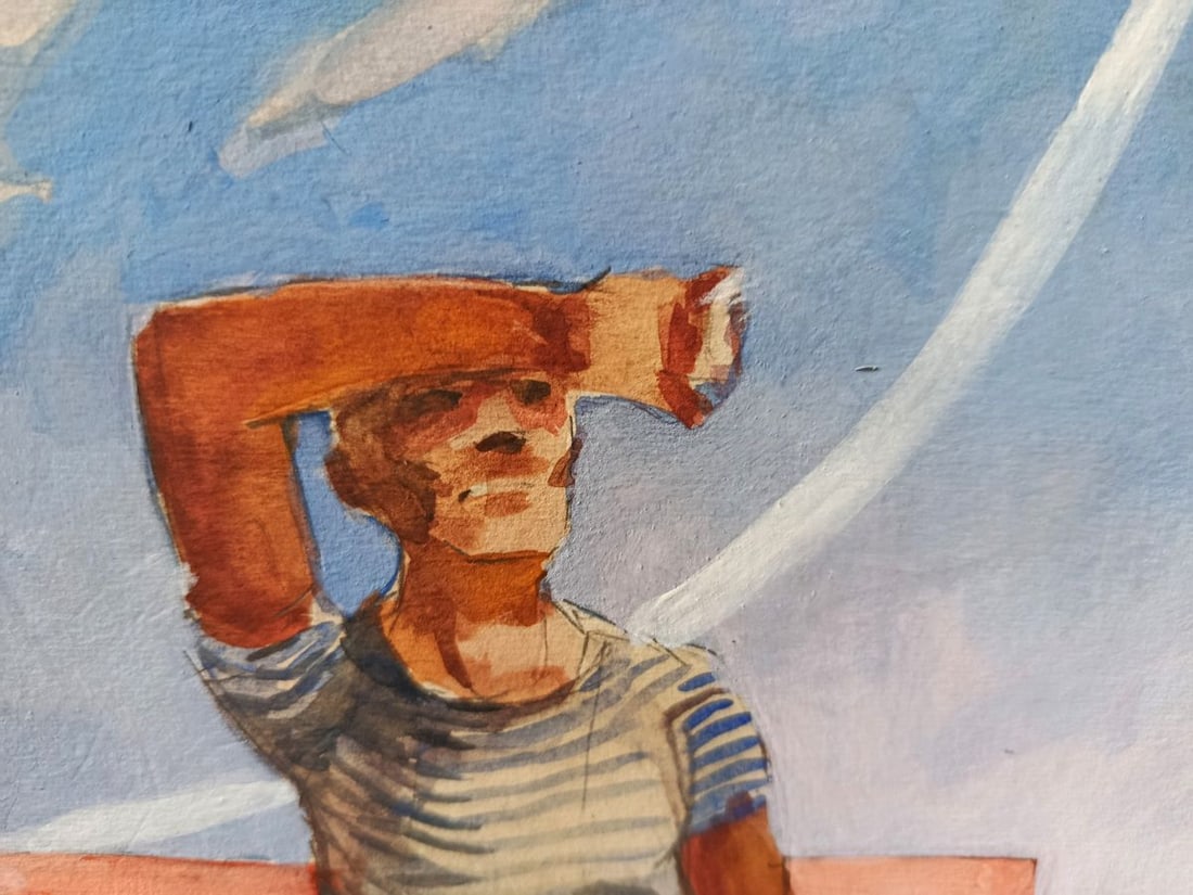 Watercolor painting Roof construction Unknown artist - 4