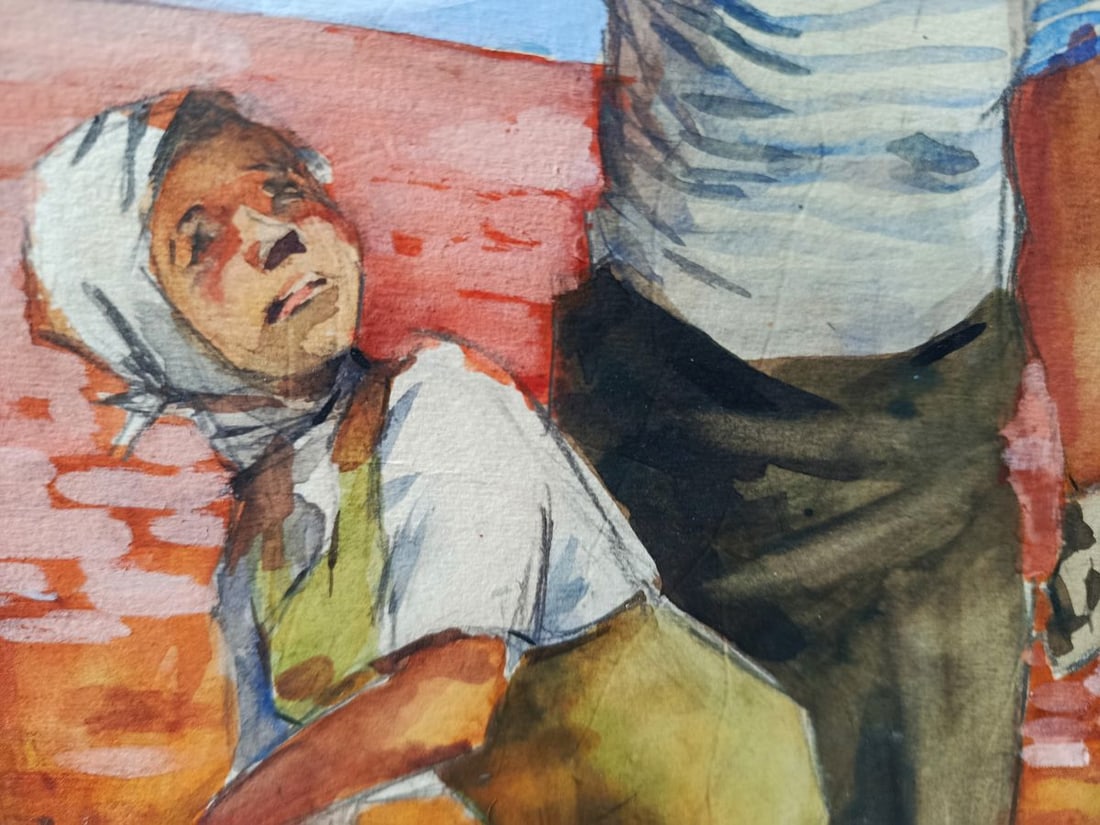 Watercolor painting Roof construction Unknown artist - 5