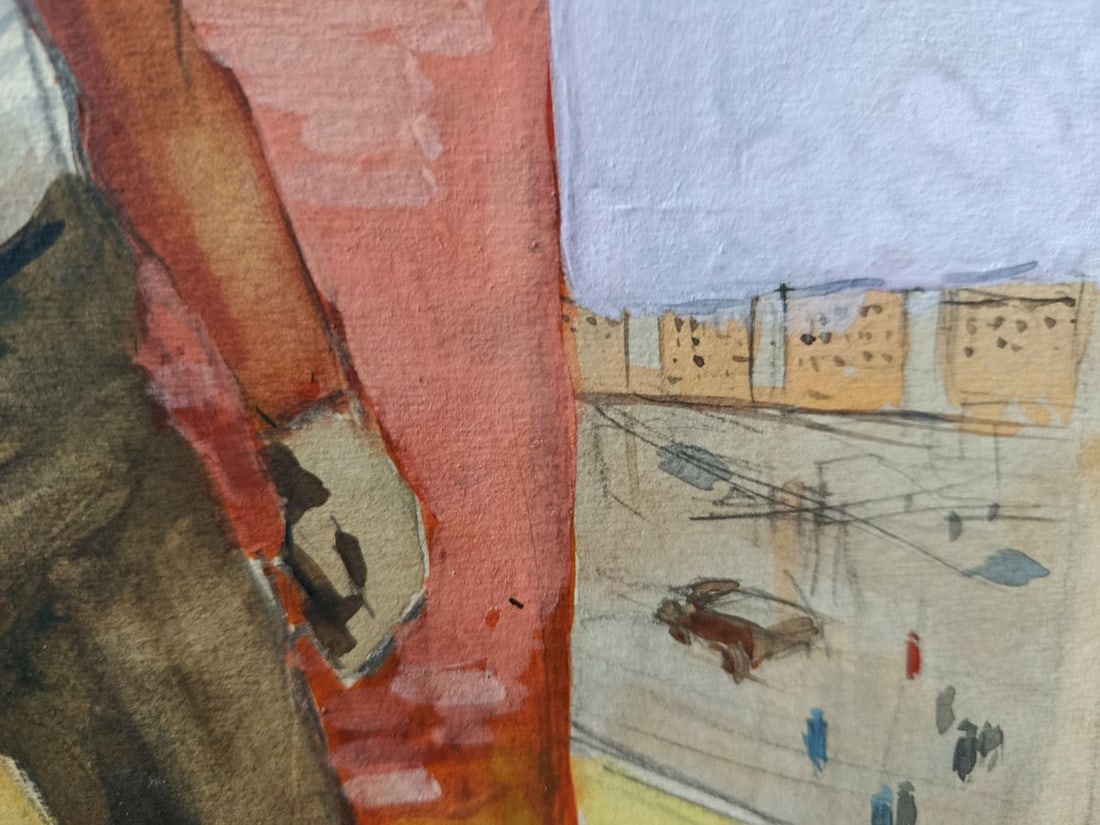 Watercolor painting Roof construction Unknown artist - 6