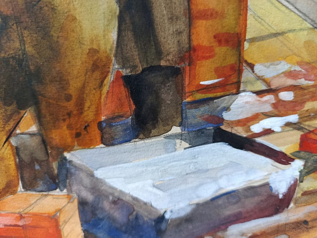 Watercolor painting Roof construction Unknown artist - 7