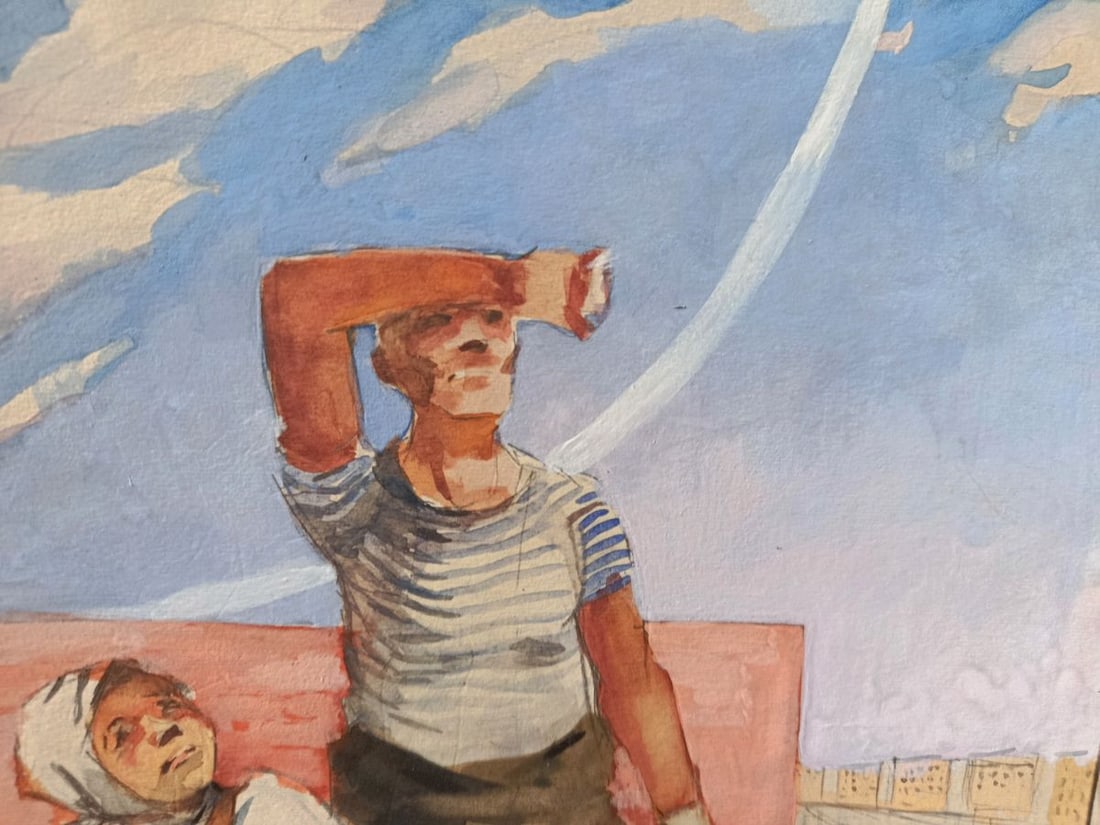 Watercolor painting Roof construction Unknown artist - 8