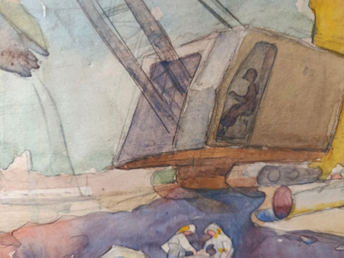 Watercolor painting People at a construction site Unknown artist - 2