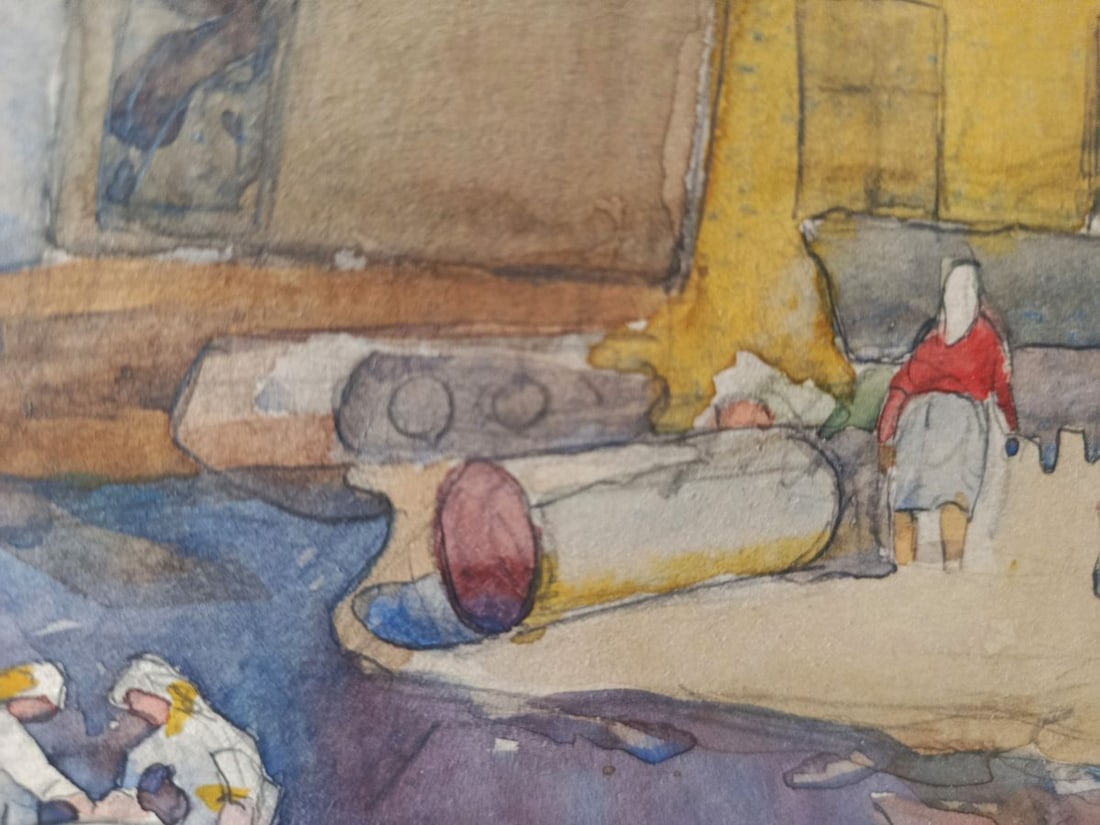 Watercolor painting People at a construction site Unknown artist - 3