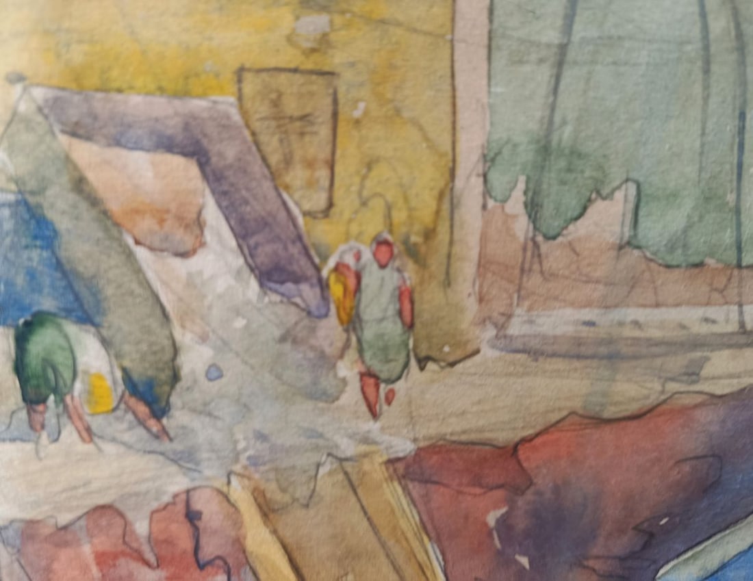 Watercolor painting People at a construction site Unknown artist - 5
