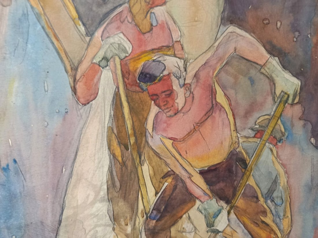 Watercolor painting People at a construction site Unknown artist - 6