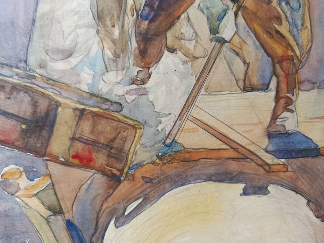 Watercolor painting People at a construction site Unknown artist - 7