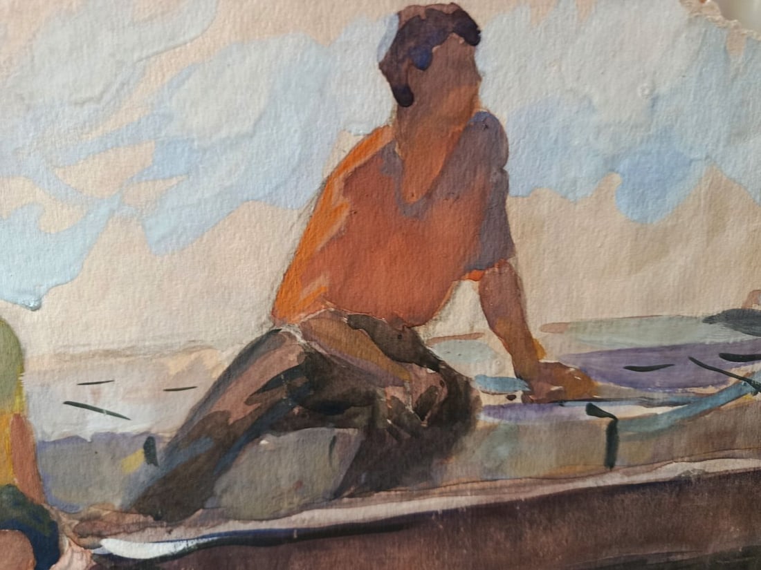 Watercolor painting Workers on vacation Unknown artist - 2