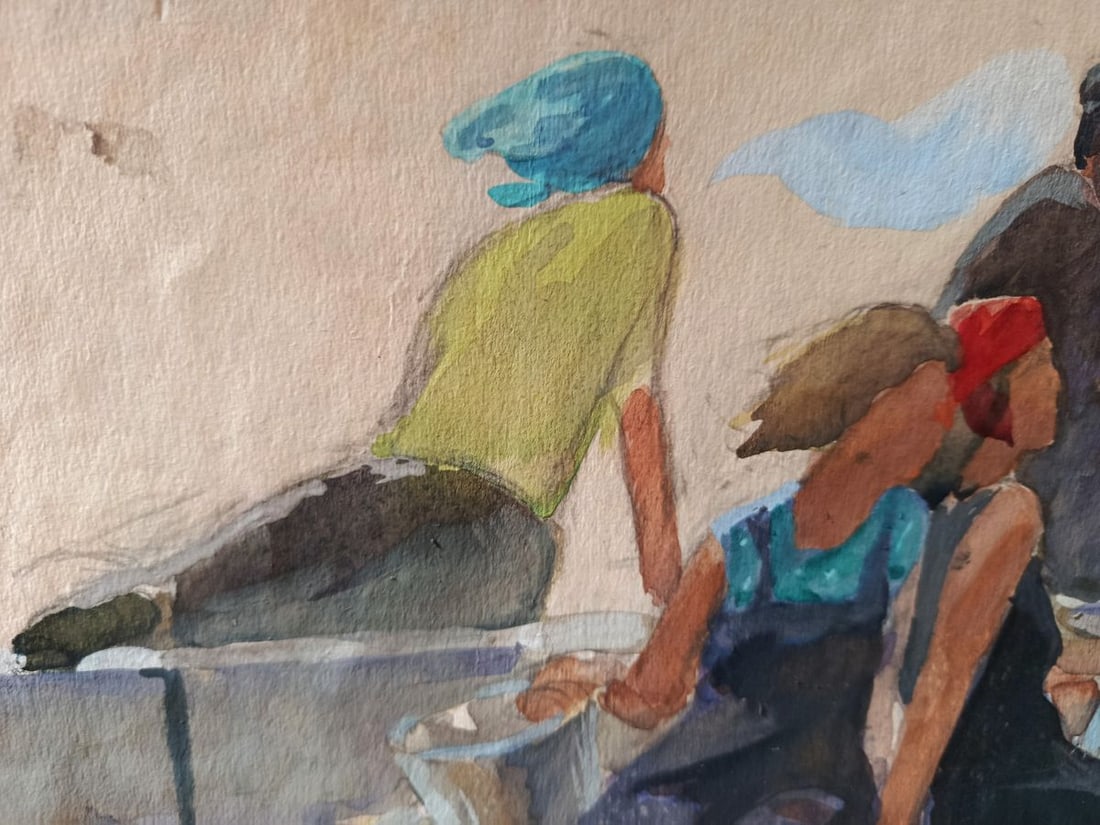 Watercolor painting Workers on vacation Unknown artist - 4