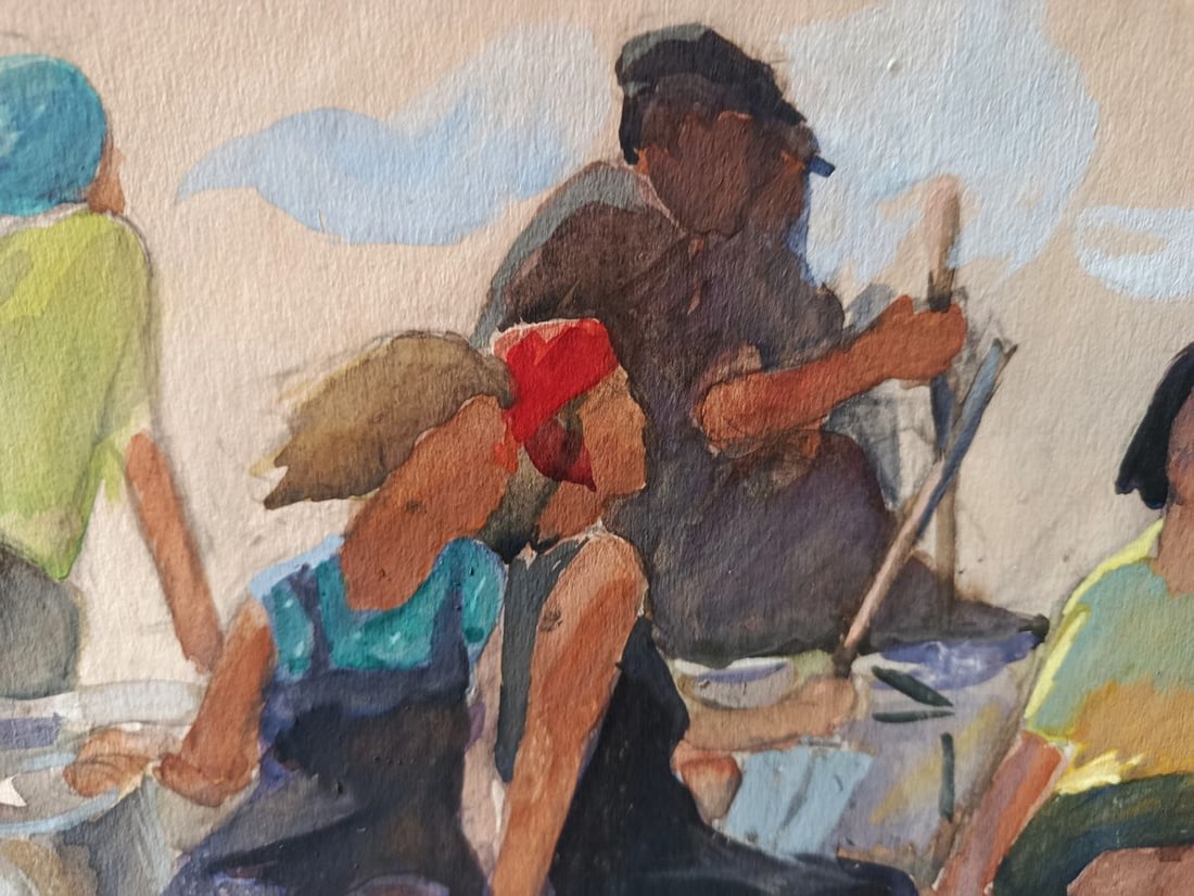 Watercolor painting Workers on vacation Unknown artist - 5