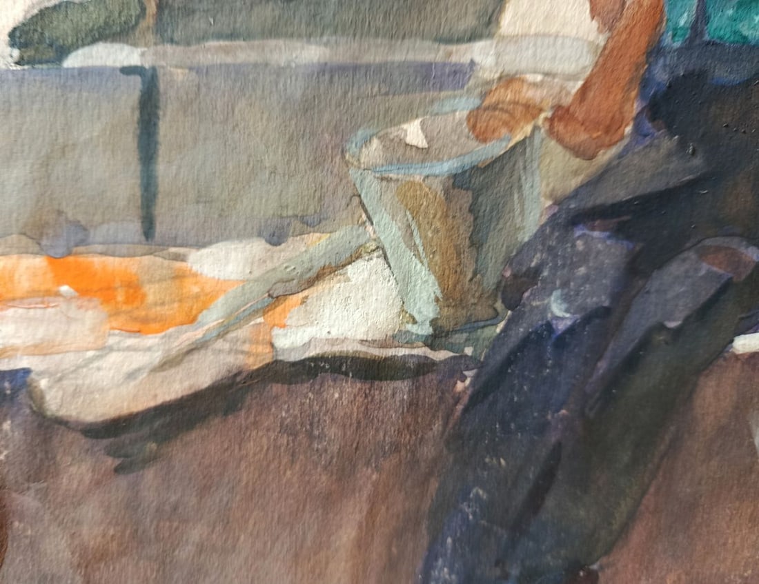 Watercolor painting Workers on vacation Unknown artist - 7