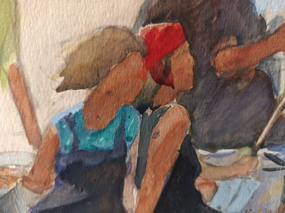 Watercolor painting Workers on vacation Unknown artist - 8