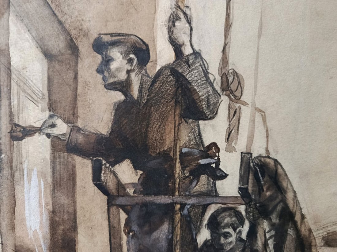 Watercolor painting Workers are repairing the walls Unknown artist - 2