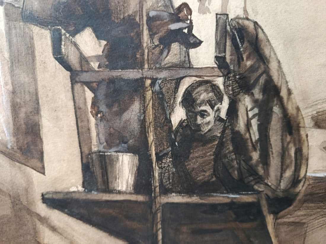 Watercolor painting Workers are repairing the walls Unknown artist - 3