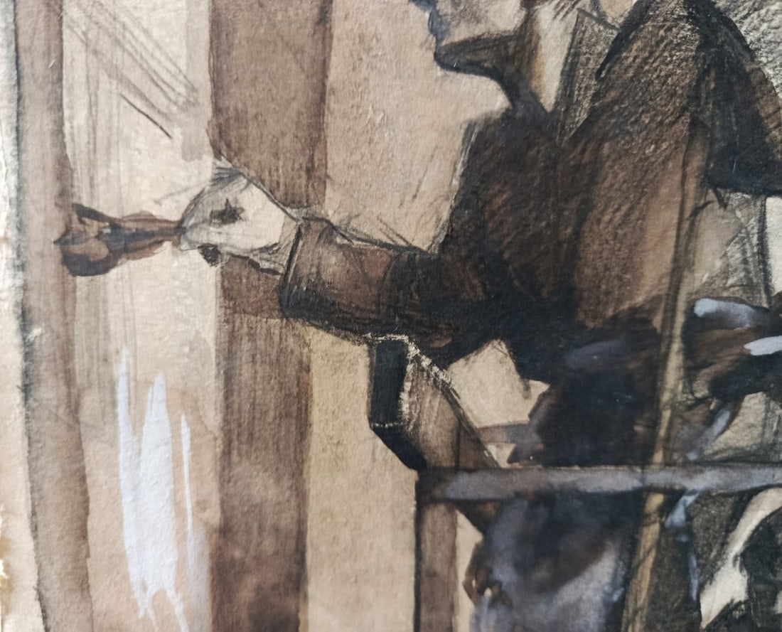 Watercolor painting Workers are repairing the walls Unknown artist - 6