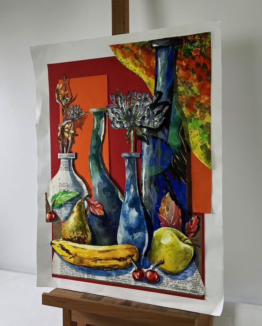 Watercolor painting Fruit and flower still life Olga Ponomaryova - 2