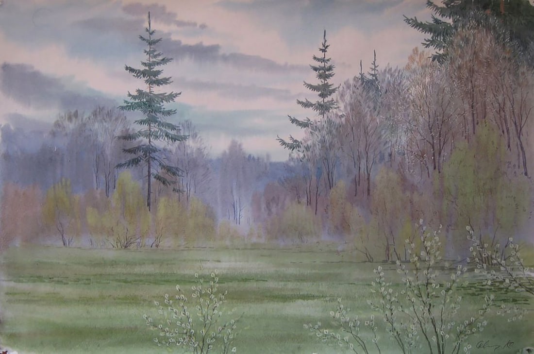 Watercolor painting Spring forest Valery Savenets: Title: Watercolor painting Spring forest Valery Savenets Description: NoSav 386*** ABOUT THIS PAINTING **** TITLE: "Spring forest"* ARTISTS: Valery Savenets* SIZE: 40x60 cm/'15.74x23.62 inches'* MEDIU