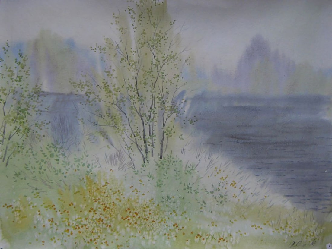 Watercolor painting Spring river fog Valery Savenets: Title: Watercolor painting Spring river fog Valery Savenets Description: NoSav 392*** ABOUT THIS PAINTING **** TITLE: "Spring river fog"* ARTISTS: Valery Savenets* SIZE: 30x40 cm/'11.81x15.74 inches'*