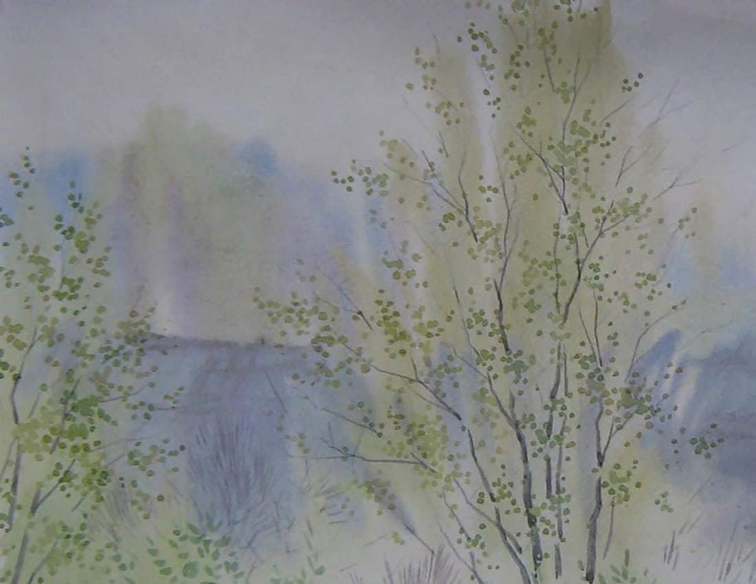 Watercolor painting Spring river fog Valery Savenets - 4