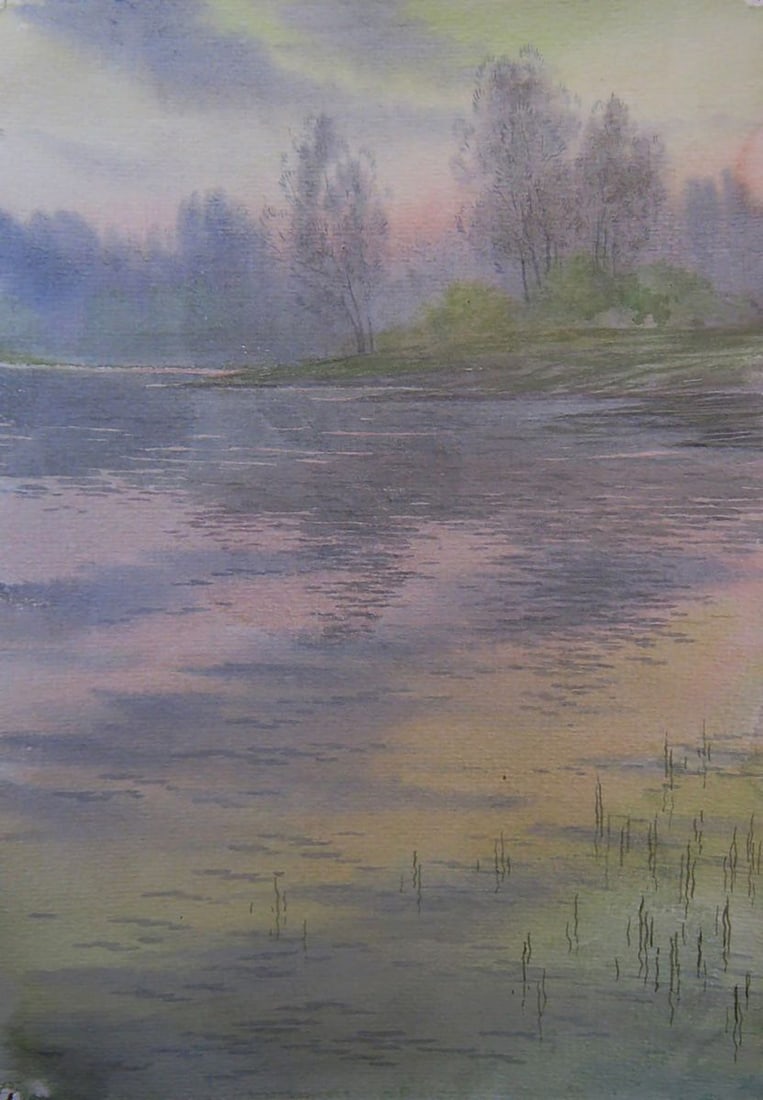 Watercolor painting Morning river Valery Savenets: Title: Watercolor painting Morning river Valery Savenets Description: NoSav 396*** ABOUT THIS PAINTING **** TITLE: "Morning river"* ARTISTS: Valery Savenets* SIZE: 30x21 cm/'11.81x8.26 inches'* MEDIUM