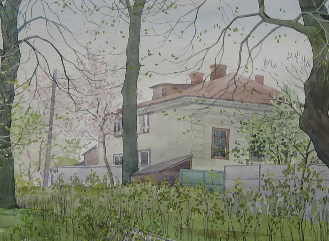 Watercolor painting Spring streets of the city Valery Savenets - 6