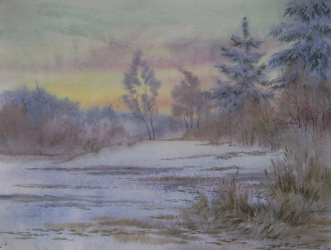 Watercolor painting Winter wind Valery Savenets: Title: Watercolor painting Winter wind Valery Savenets Description: NoSav 398*** ABOUT THIS PAINTING **** TITLE: "Winter wind"* ARTISTS: Valery Savenets* SIZE: 30x40 cm/'11.81x15.74 inches'* MEDIUM: w