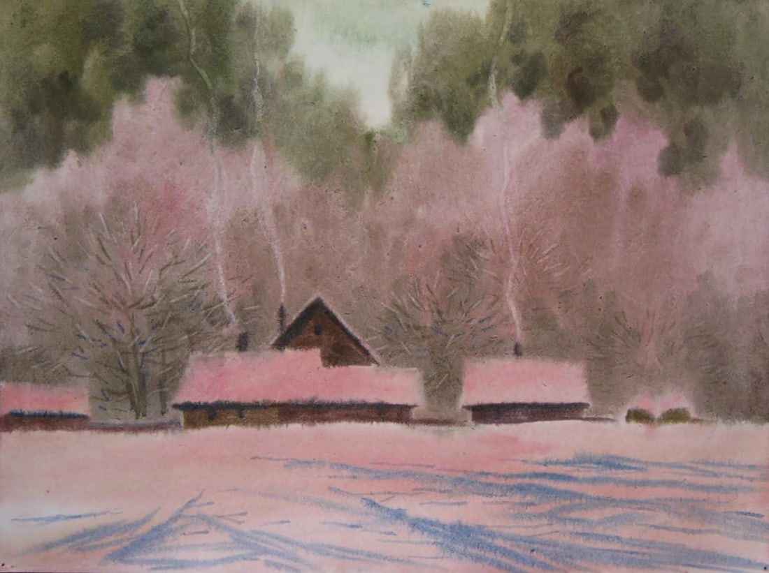 Watercolor painting Winter evening Valery Savenets: Title: Watercolor painting Winter evening Valery Savenets Description: NoSav 403*** ABOUT THIS PAINTING **** TITLE: "Winter evening"* ARTISTS: Valery Savenets* SIZE: 30x40 cm/'11.81x15.74 inches'* MED